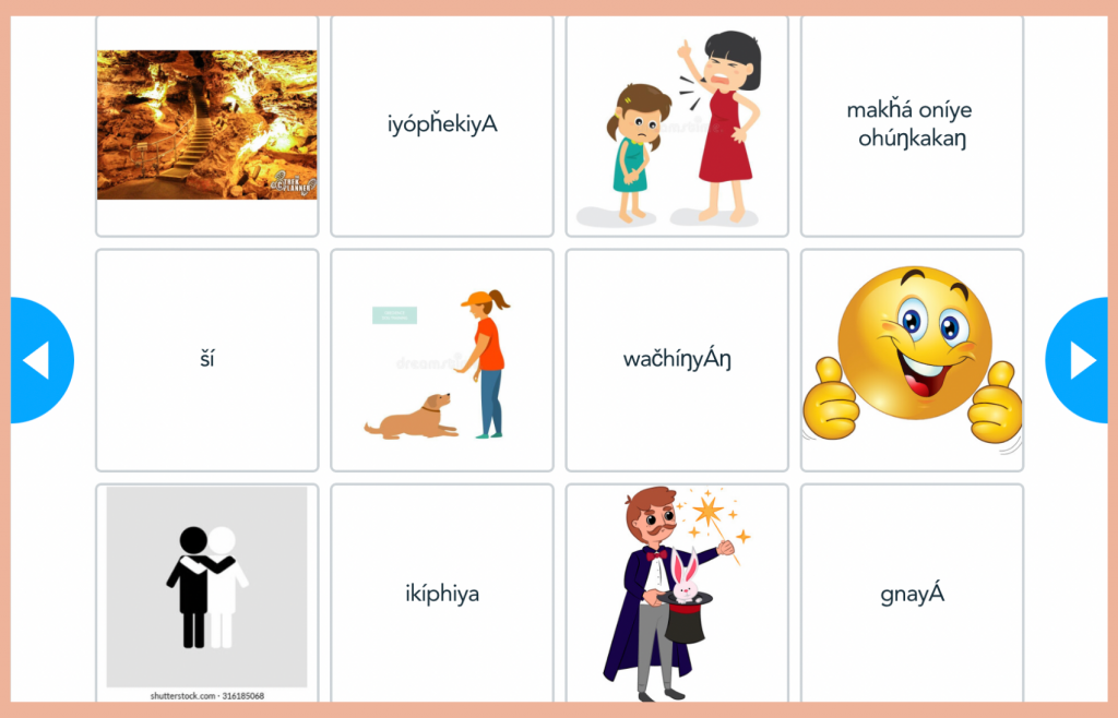 Nearpod lesson Lakota language matching pairs activity