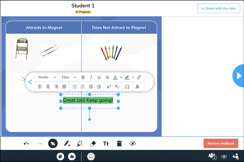 Live Teacher Feedback example on Nearpod