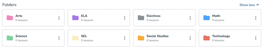 Lesson folders organized by subject on Nearpod