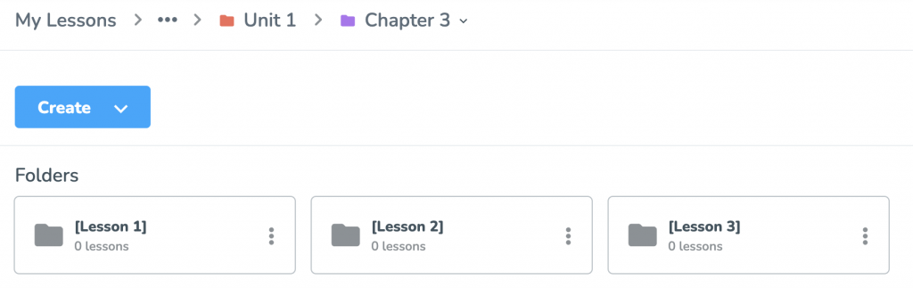 Lesson folders and subfolders organized by units on Nearpod