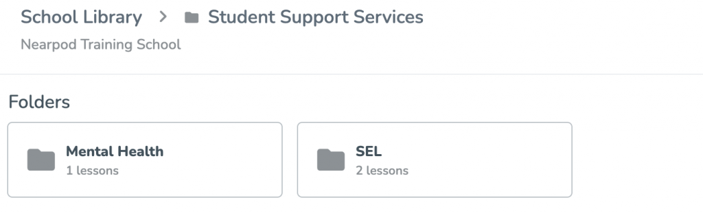 Student support services folder on Nearpod