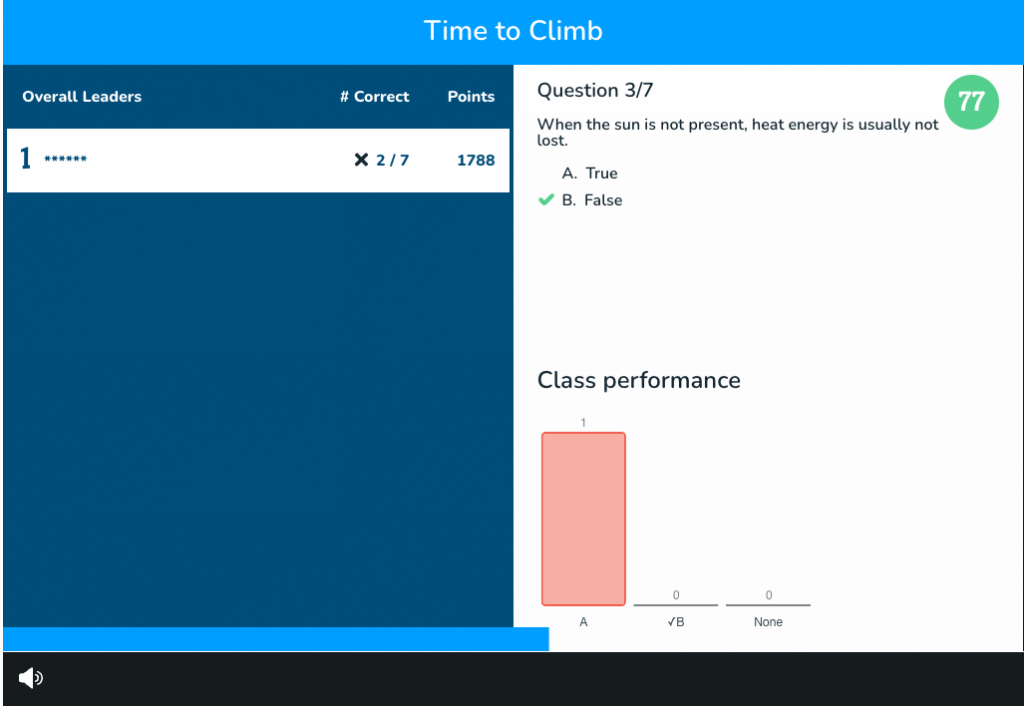 Time to Climb real-time class performance insights teacher view